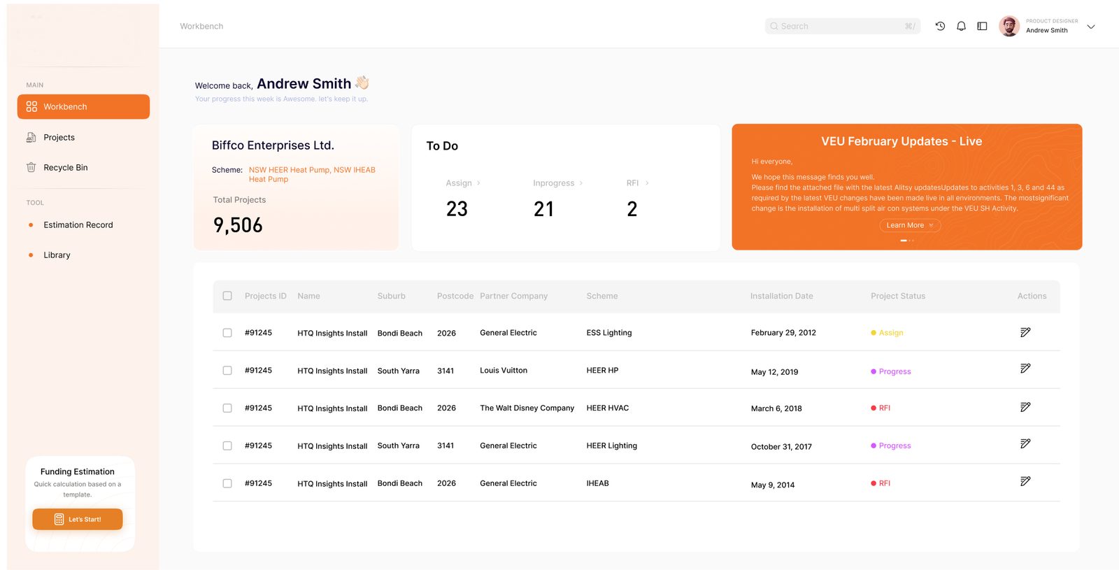 Installer Workbench – Installer Project Submission & Tracking